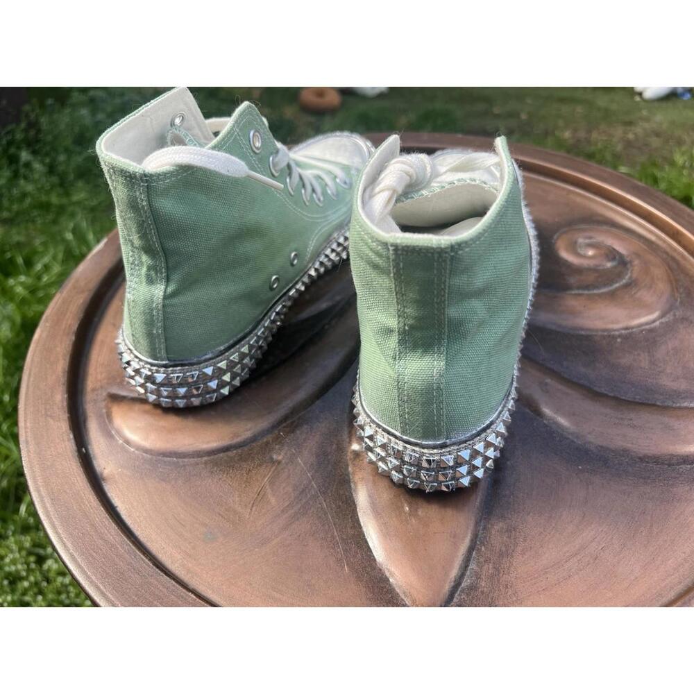 NAN KU Couture Cruise Studded High Top Sneakers Distressed Green Size 40 US 9 - Picture 6 of 15